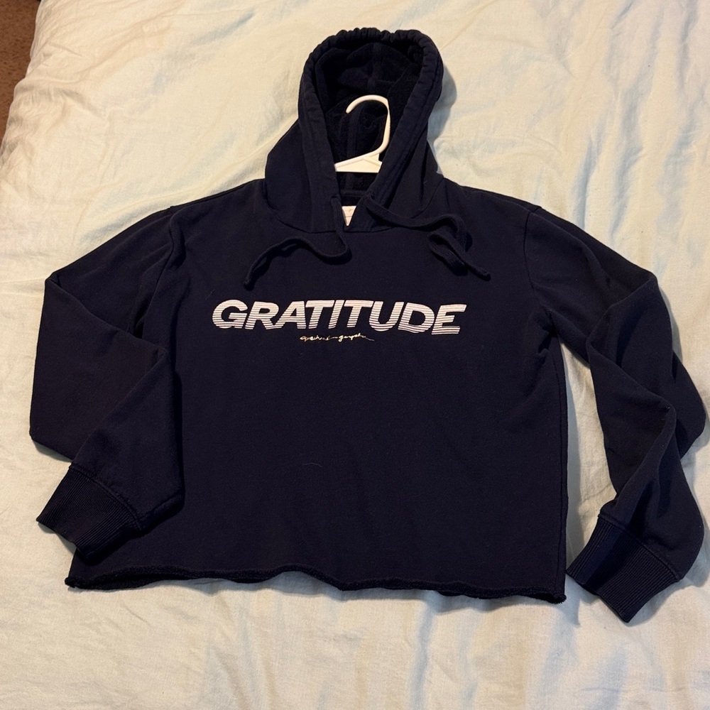 Spiritual Gangster “Gratitude” Yoga Navy Terry Lined Hoodie Sweatshirt S - Picture 3 of 7